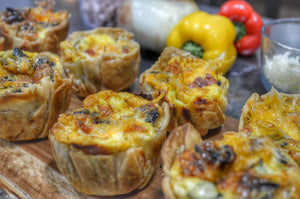 Grilled Mini Quiche with Ham Steak and Veggies