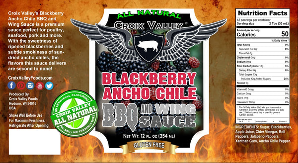 Croix Valley Blackberry Ancho Chile BBQ y salsa de alitas